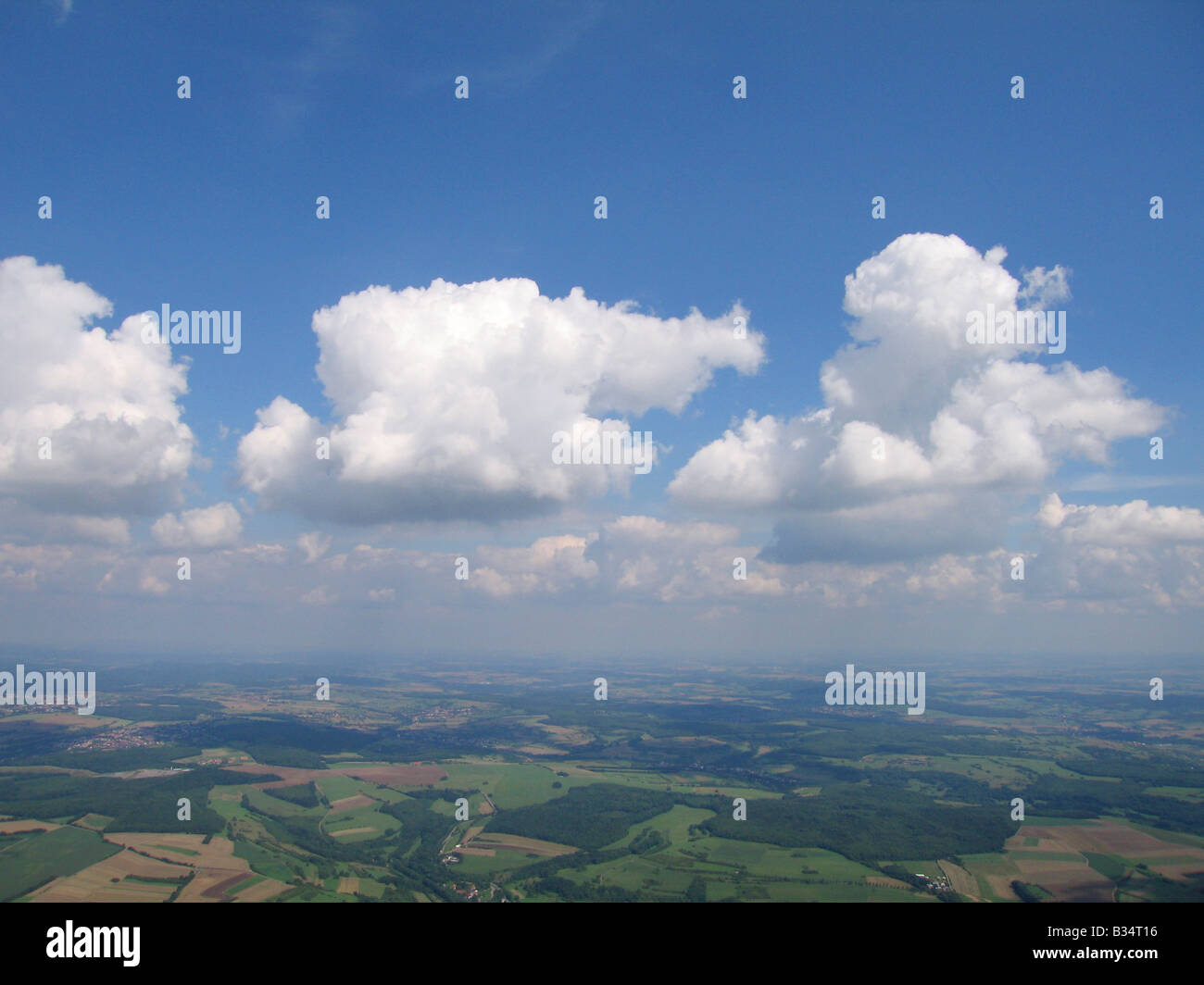 Aerial view from a sailplane of Cumulus clouds in the german sky - Arround Saarbrucken - Saarland Stock Photo
