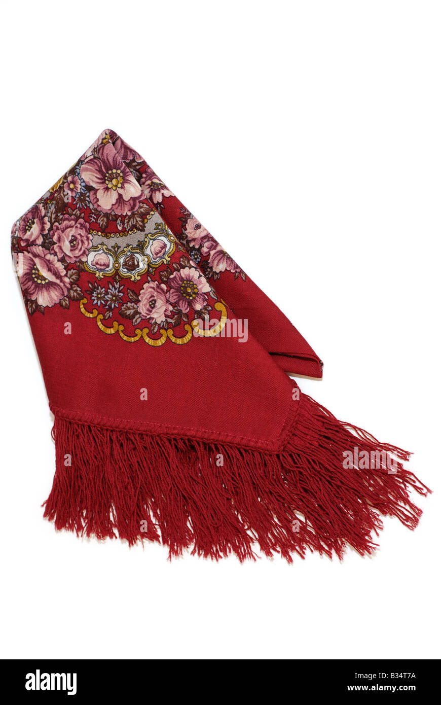 Red Scarf with floral Pattern Stock Photo