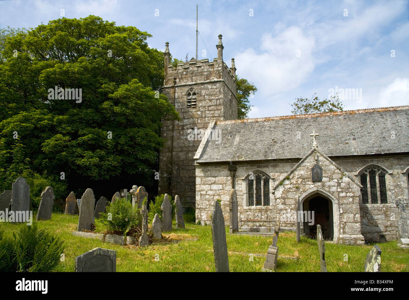 Sancreed ancient village church and celtic graveyard West Penwith Cornwall England United Kingdom UK Great Britain GB Stock Photo