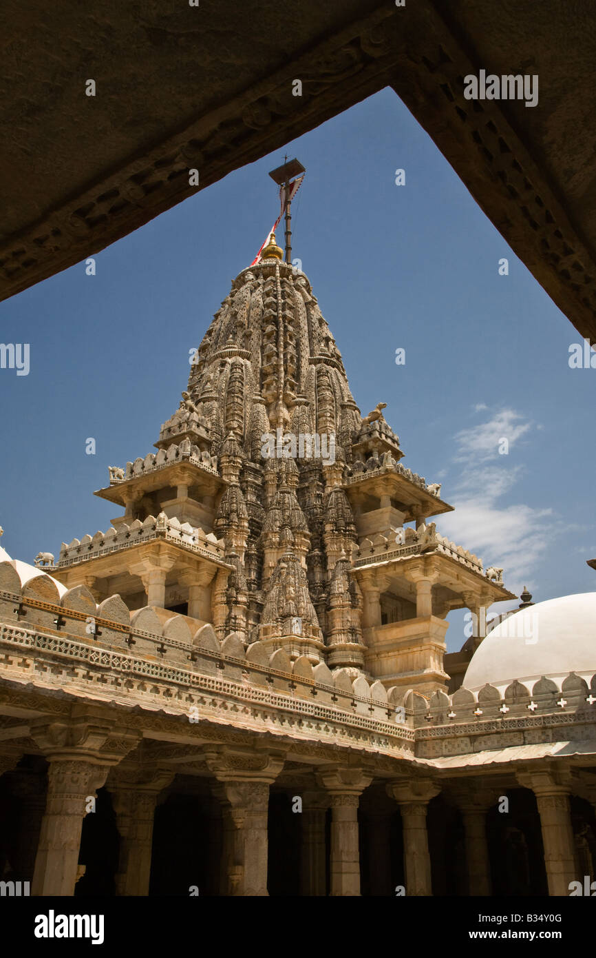 The CHAUMUKHA MANDIR TEMPLE at RANAKPUR in the Pali District of RAJASTHAN near Sadri was built in 1439 INDIA Stock Photo