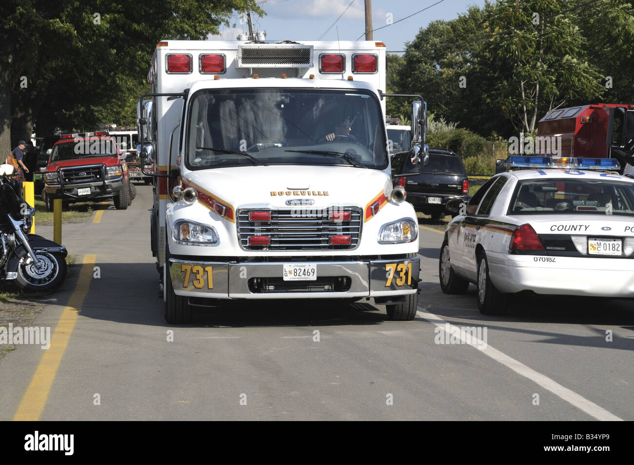 Ambulance responding on a call in Gaithersburg, Maryland Stock Photo