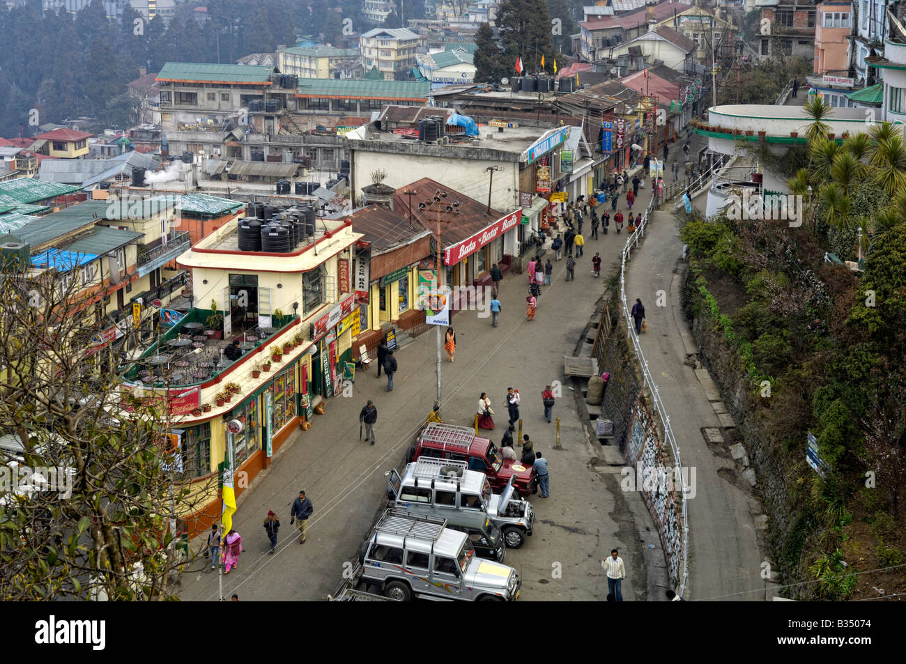 Aerial view road street Darjeeling Stock Photo