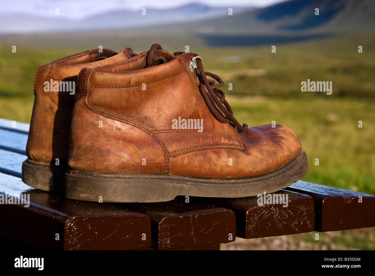 Old brown leather walking boots hi-res stock photography and images - Alamy