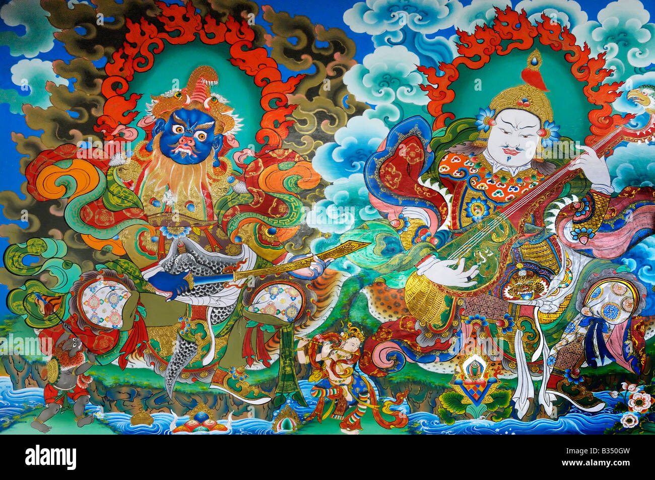 Tibetan Buddhist painting Bhutia Busty Monastery Darjeeling Stock Photo