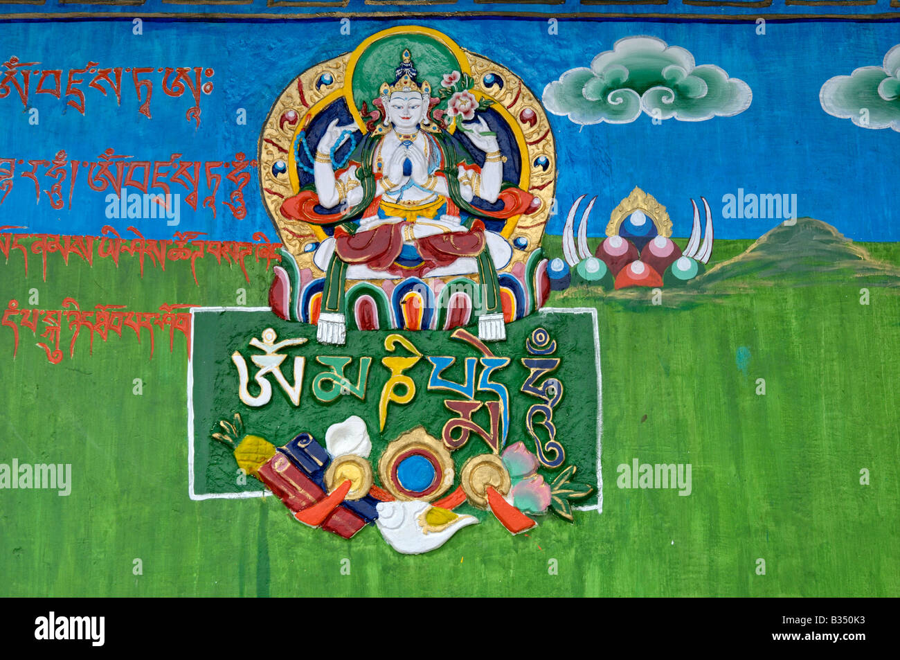 Tibetan Buddhist painting Bhutia Busty Monastery Darjeeling Stock Photo