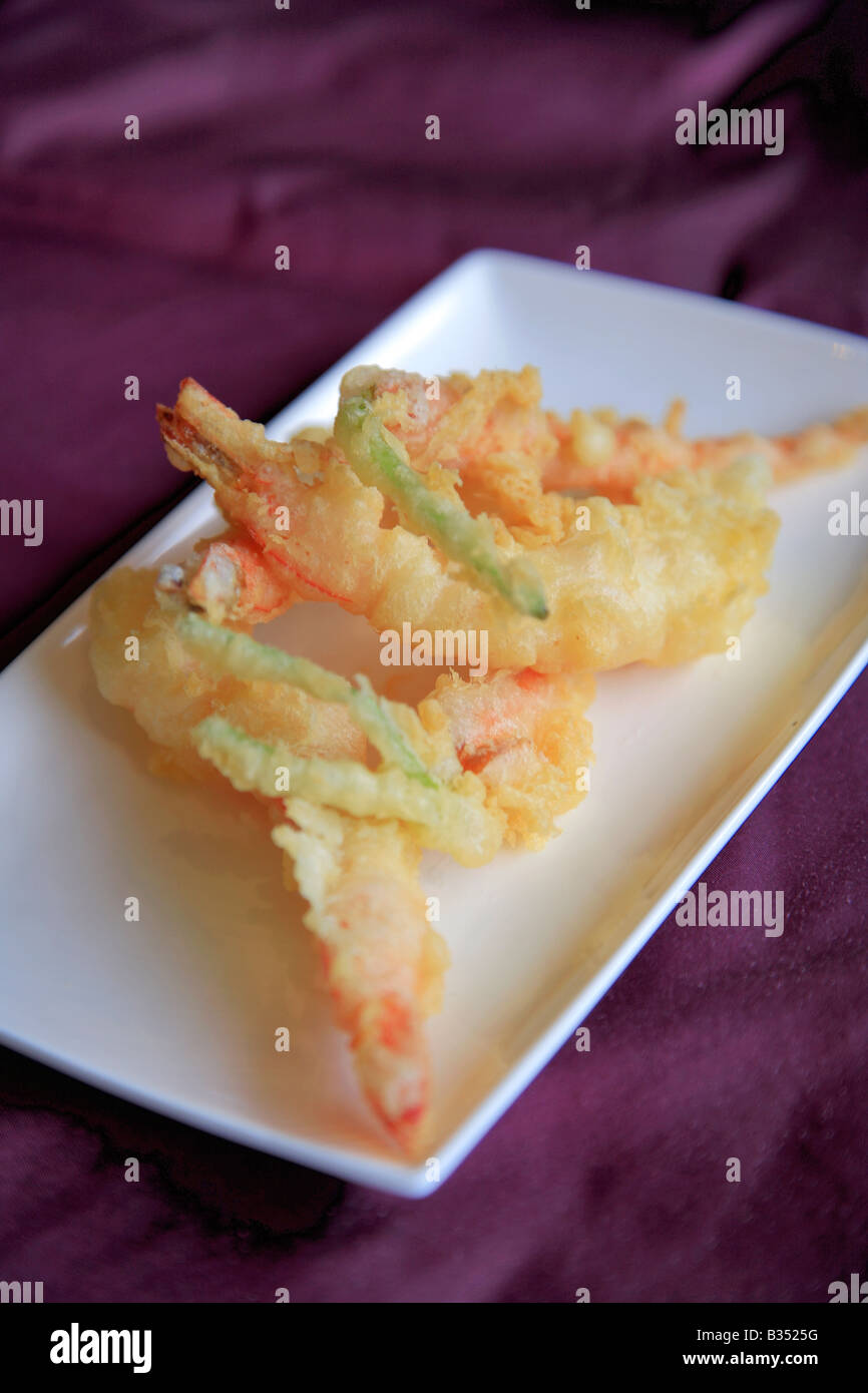Dish of Thai Food Deep Fried King Prawns starter meal in a restaurant
