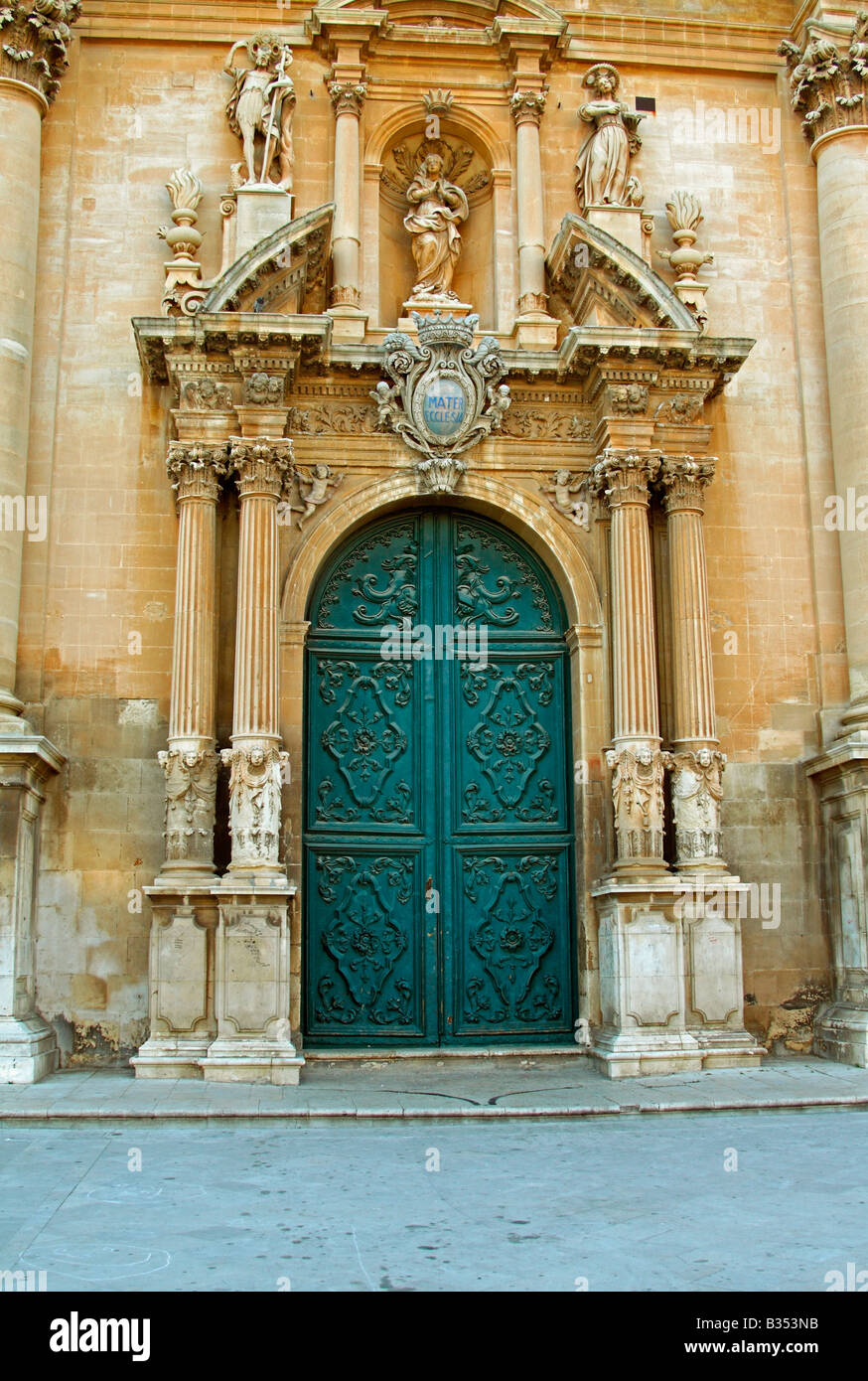 Church door, Ibla UNESCO world heritage area, Ragusa, Sicily Stock Photo