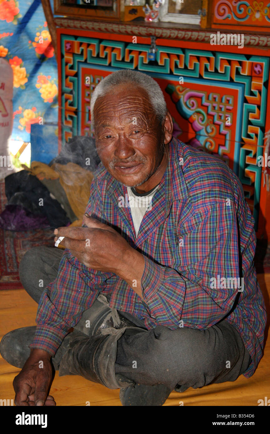 Old mongolian in a ger Stock Photo - Alamy