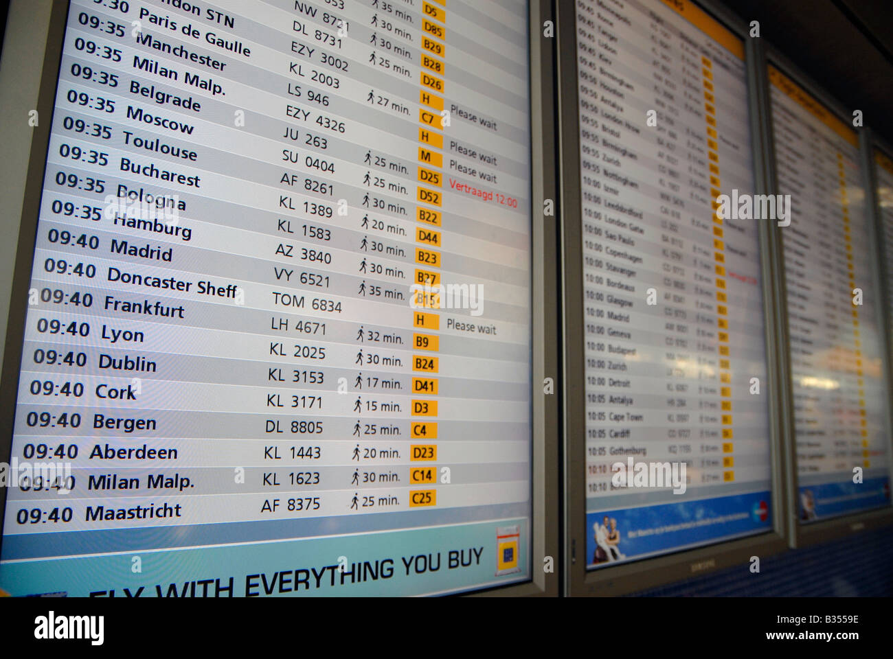 Travel destination flight departure boards with