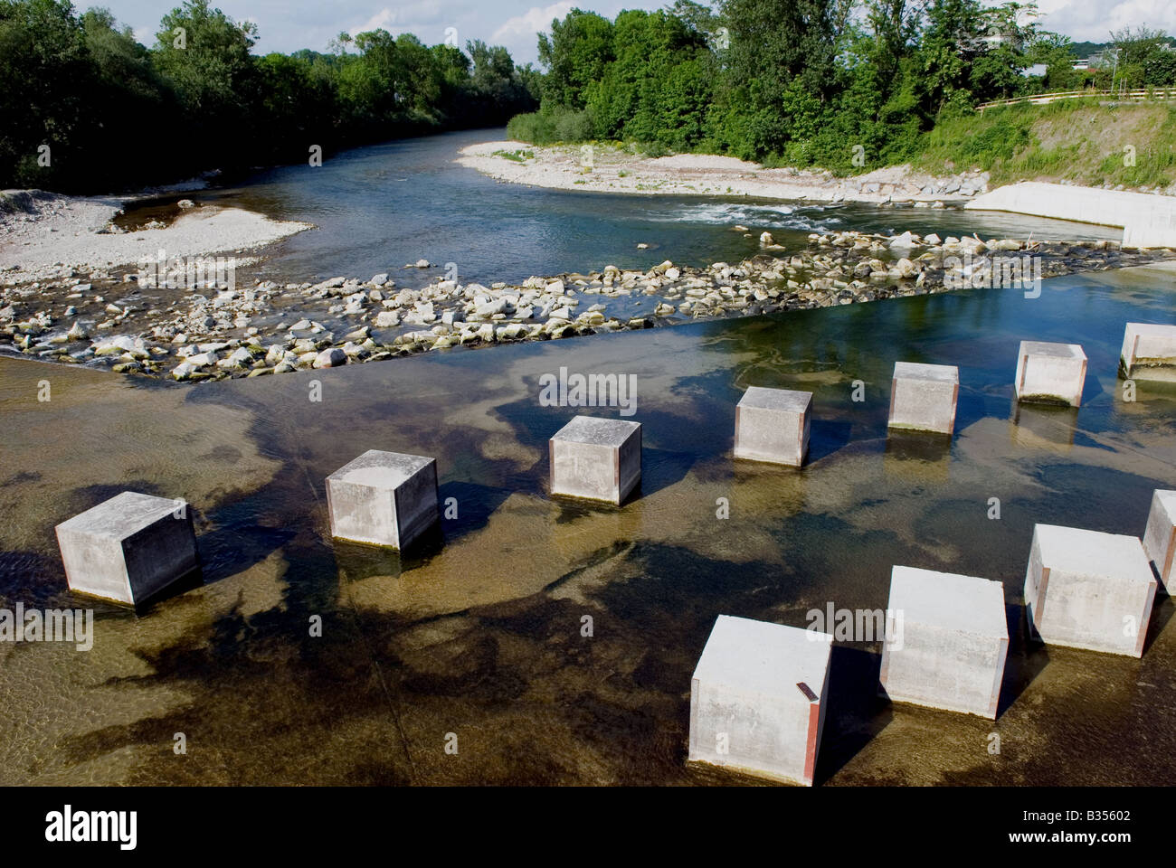 Weir On The Alz Canal Trostberg Bavaria Germany Stock Photo