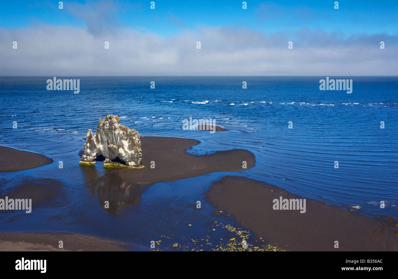 The distinctive sea stack Hvitserkur on the Vatsnes Peninsula of ...