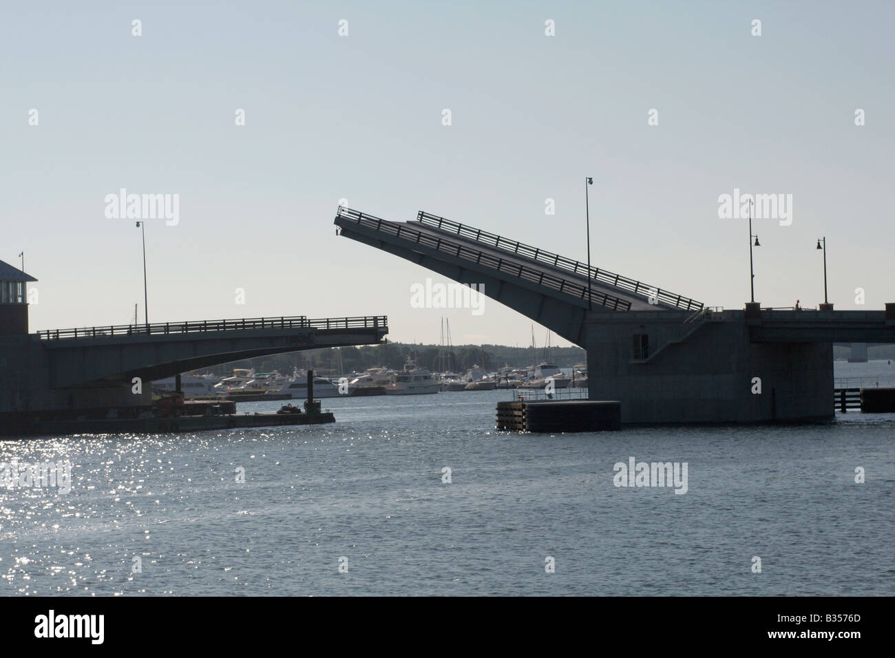 Ship canal bridge, series 3 of 3 raised position Sturgeon Bay Wisconsin Stock Photo