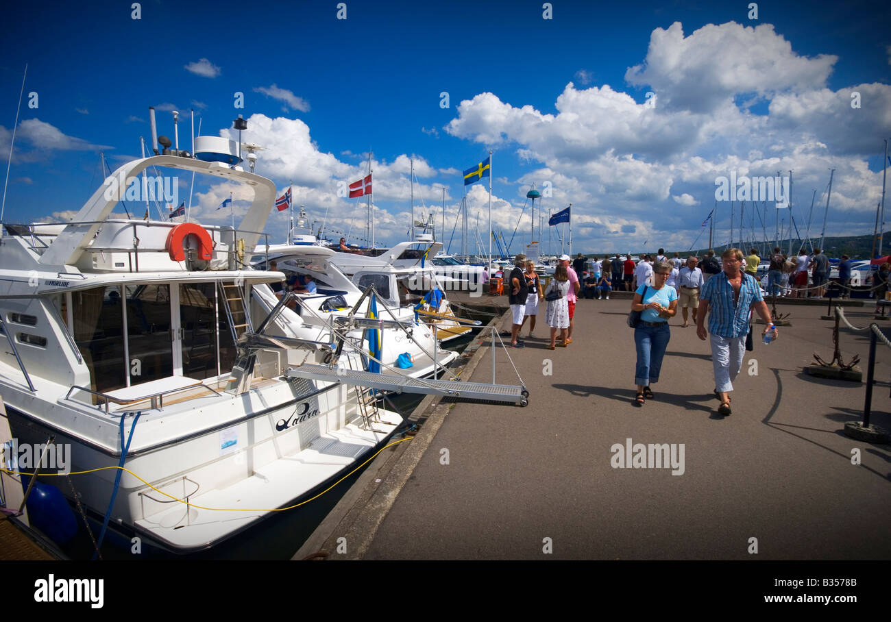 During the annual tennis tournament Swedish Open the quiet beach town Båstad, Sweden, is populated by yachts and jetsetters. Stock Photo