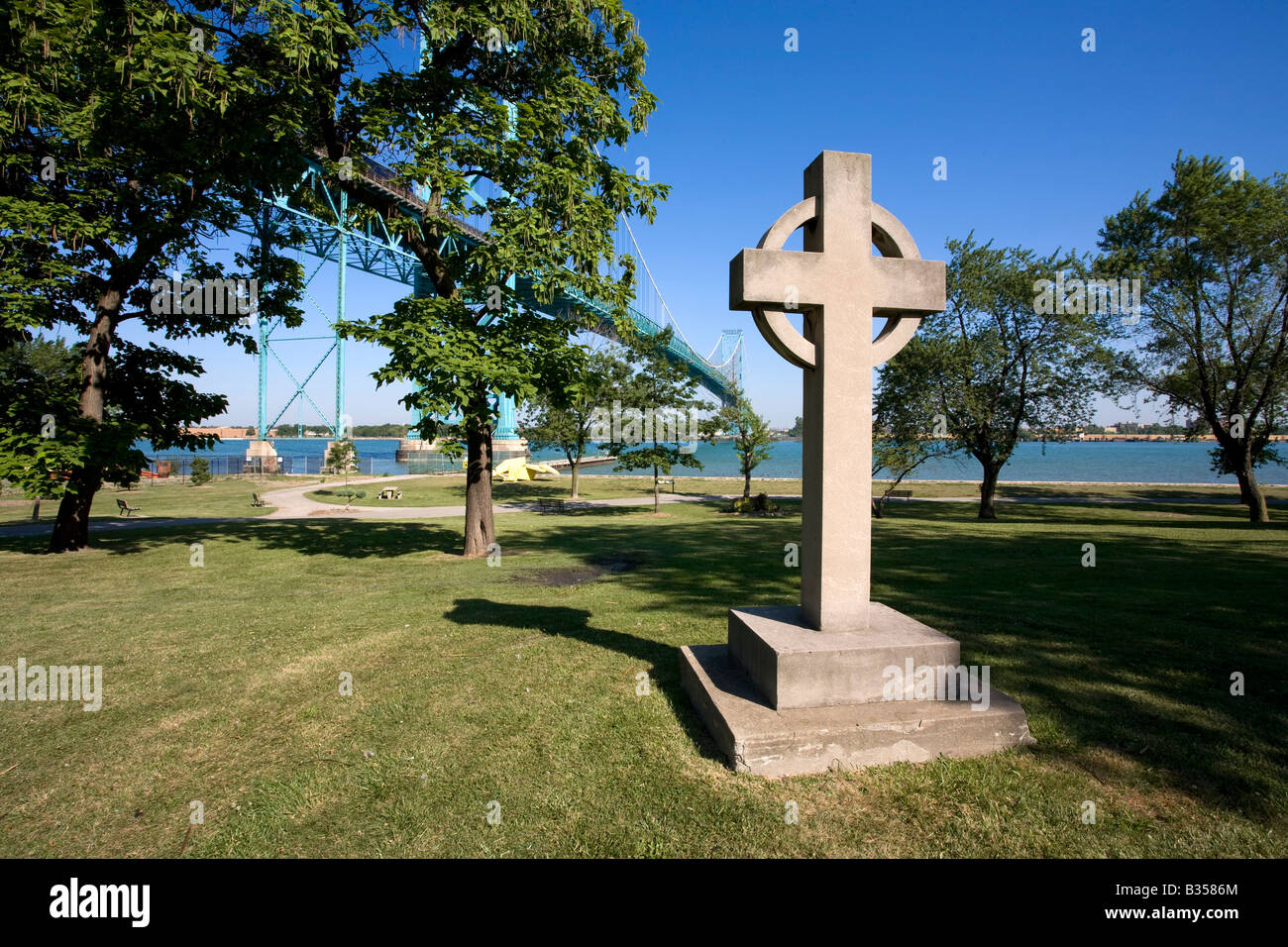 Celtic cross on Windsor, Ontario Canada riverfront Stock Photo