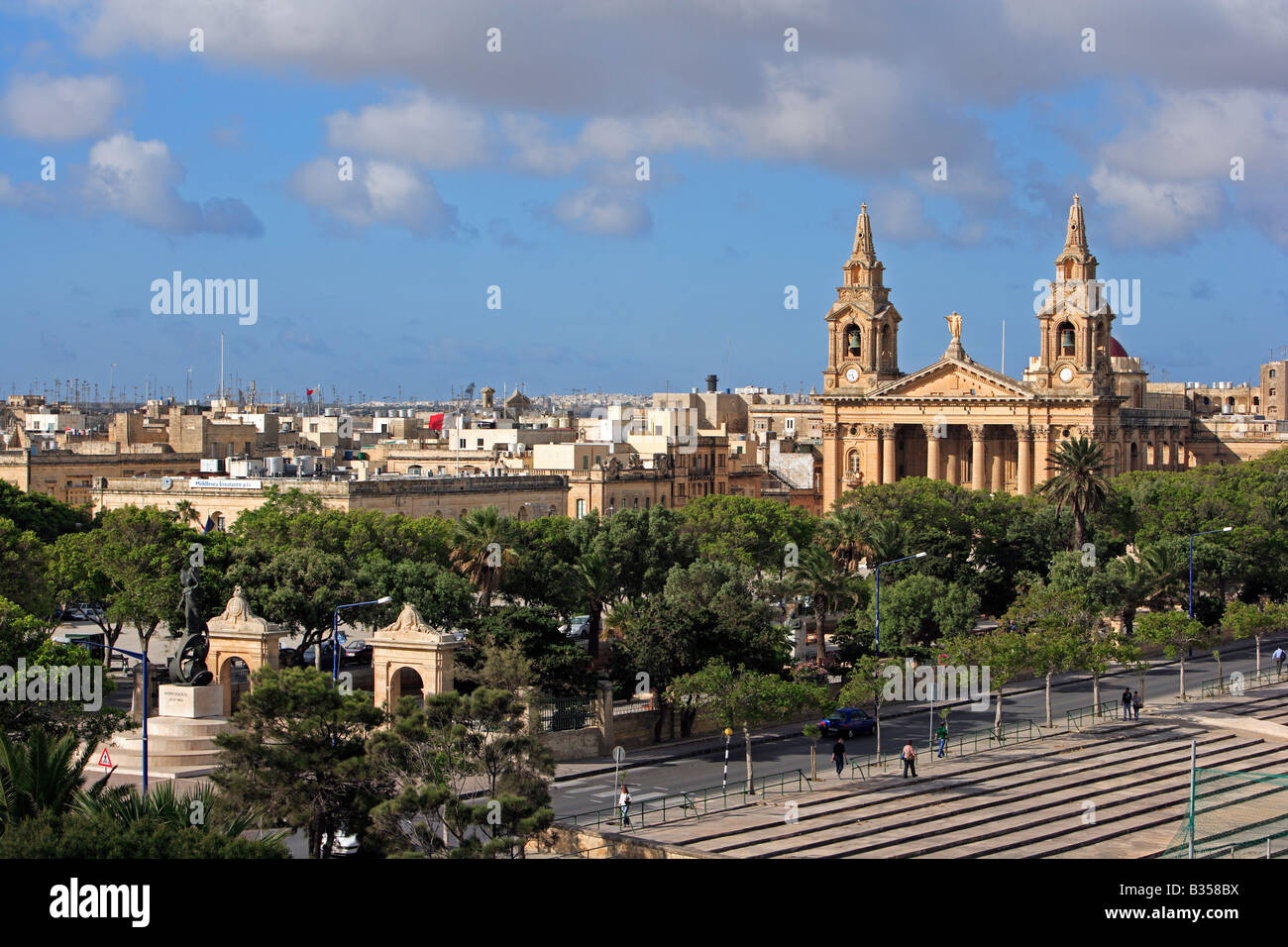 St Publius's Church and Maglio Gardens, Floriana, Valletta,Malta Stock Photo