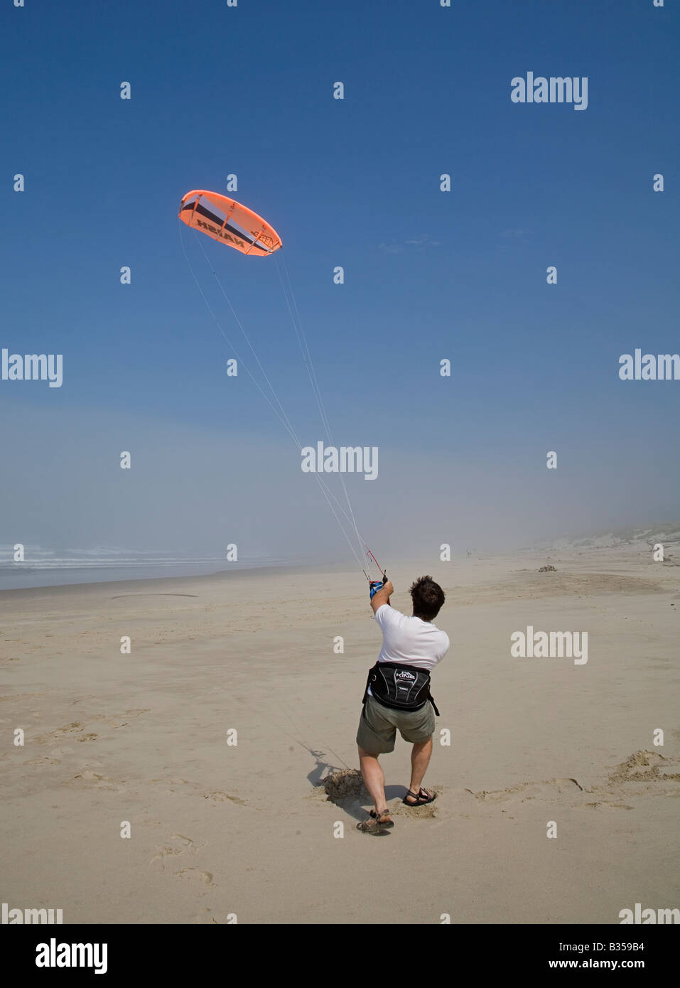 kite flying on the wide sandy beach near Manzanita Beach Oregon Stock
