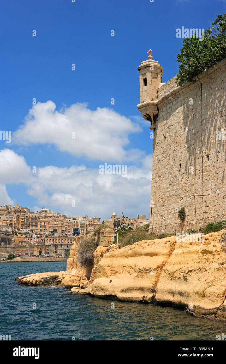 Grand Harbour Valletta with detail of Fort St Angelo, Vittoriosa, Malta Stock Photo