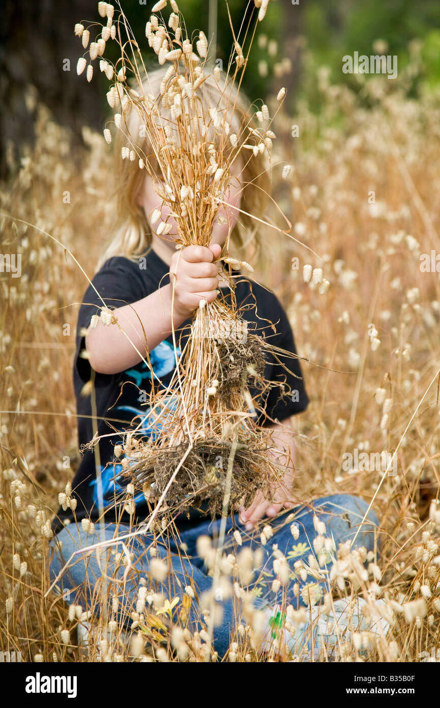 Young girl playing with grass Stock Photo - Alamy