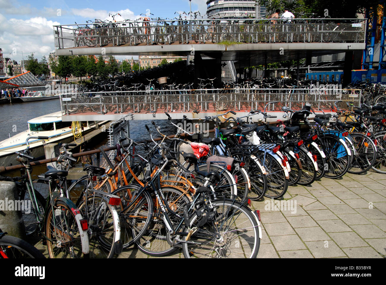Mass bicycle storage for commuters at Amsterdam Central Station Holland