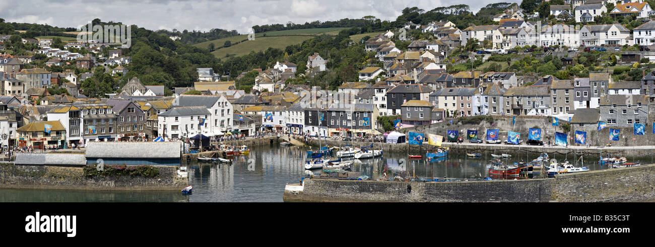 panoramic view Mevagissey (Cornish: Lannvorek) is a village and fishing port in Cornwall, England, UK Stock Photo