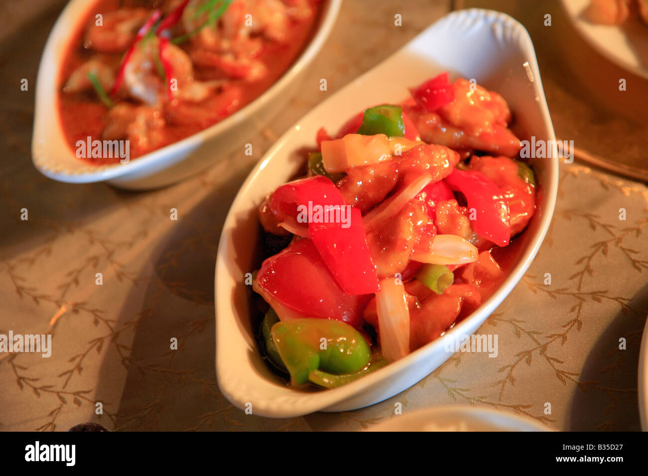 Stir Fried fresh vegetables dish Thai Food in a restaurant setting Oriental Cuisine Stock Photo
