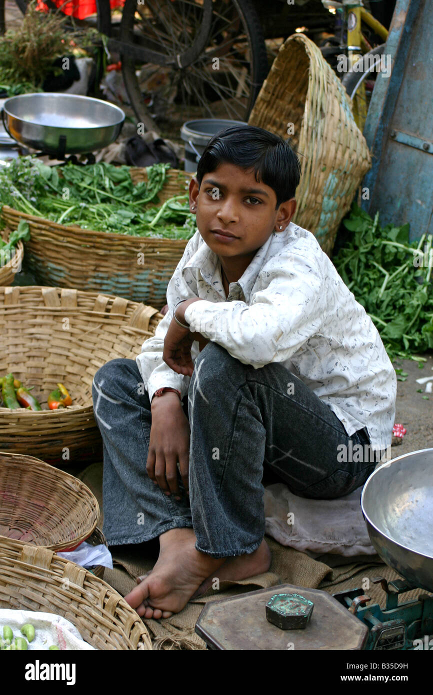 boy at market in udaipur, india Stock Photo