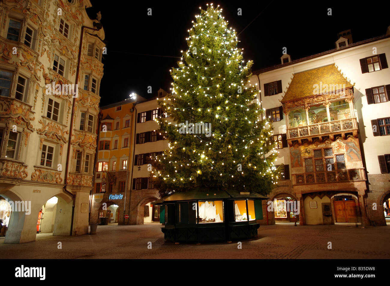 Christmas tree in the old town hall square  - Innsbruck Austria Stock Photo