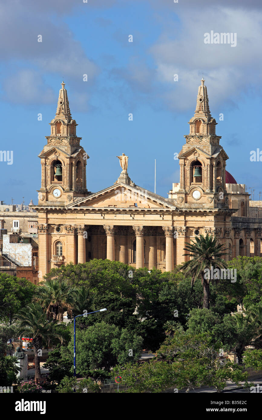 St Publius's Church and Maglio Gardens,  Floriana, Valletta, Malta Stock Photo