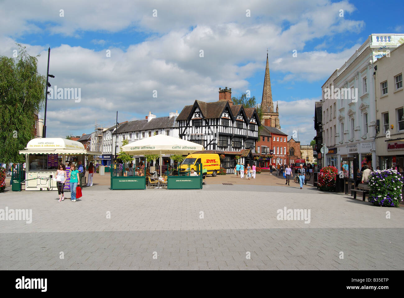 Market Place showing The Old House, High Town, Hereford, Herefordshire, England, United Kingdom Stock Photo