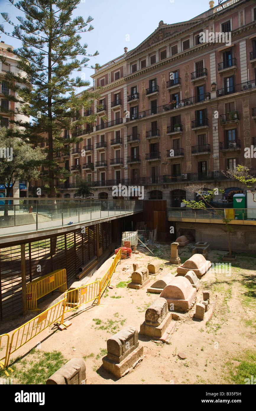 SPAIN Barcelona Sarcophagi in Roman necropolis found at construction site Stock Photo