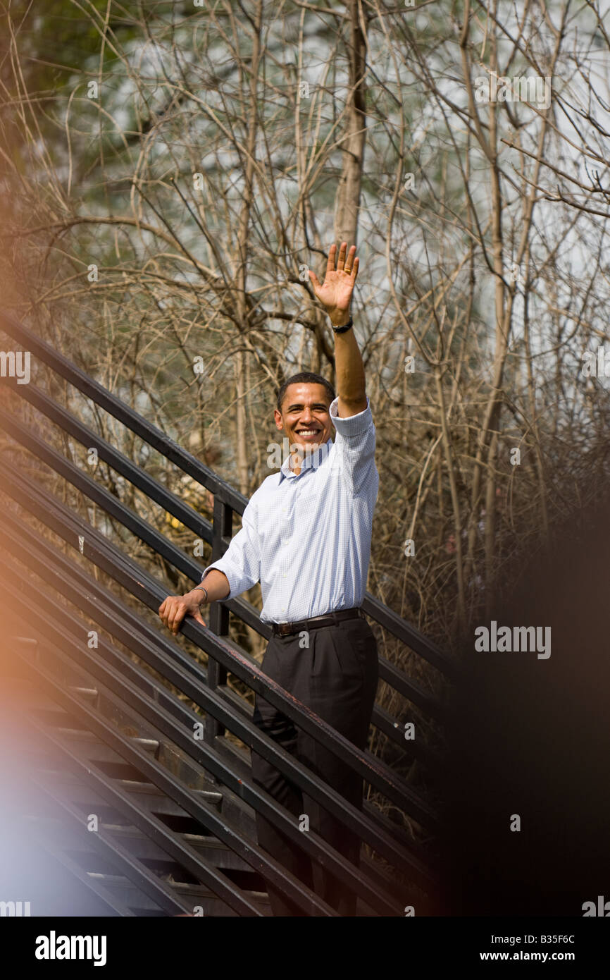 U. S. President Barack Obama waves to a crowd in Pennsylvania during the 2008 Presidential election. Stock Photo