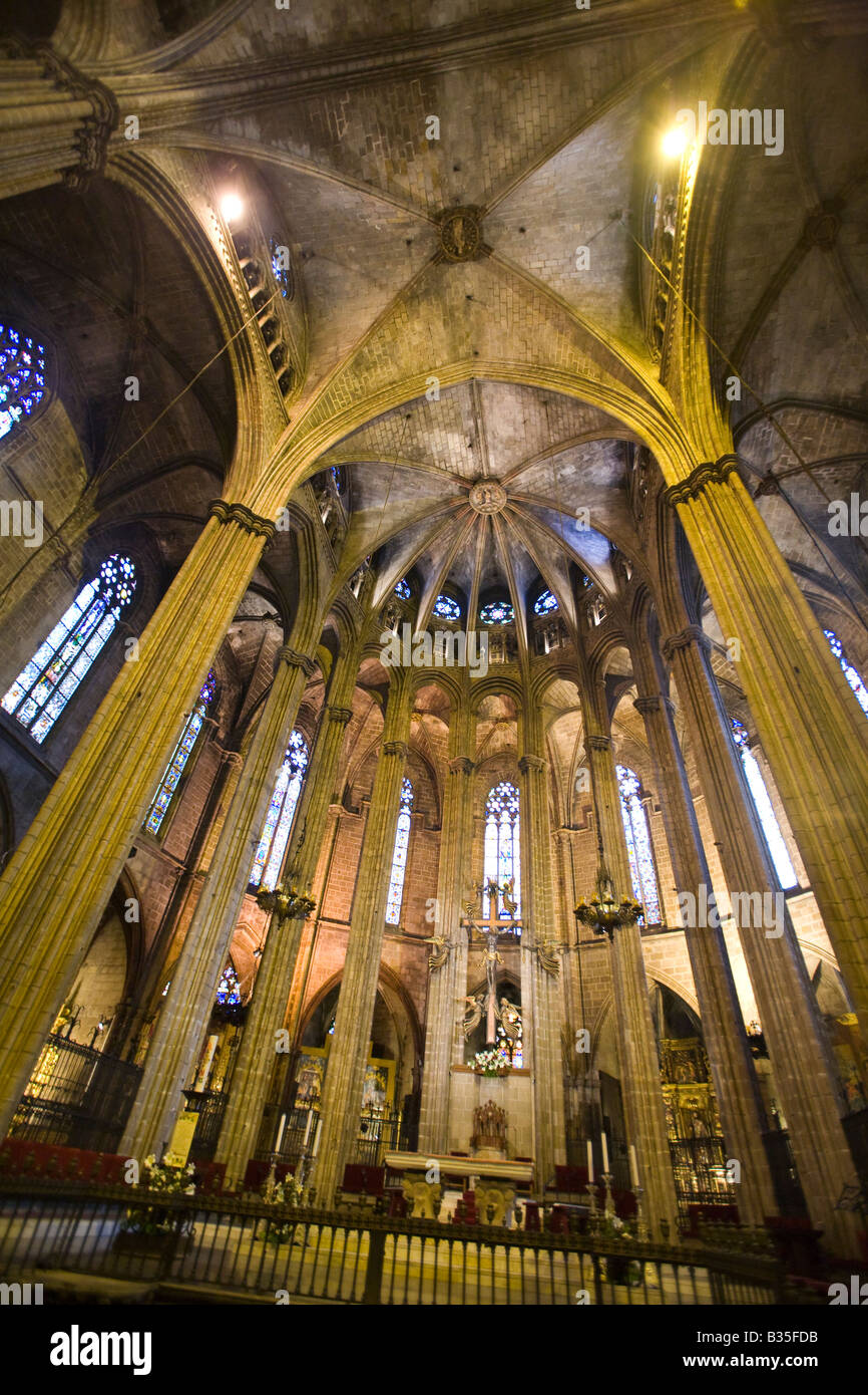 SPAIN Barcelona Interior of Cathedral of Barcelona Gothic architecture built in 14th century Stock Photo