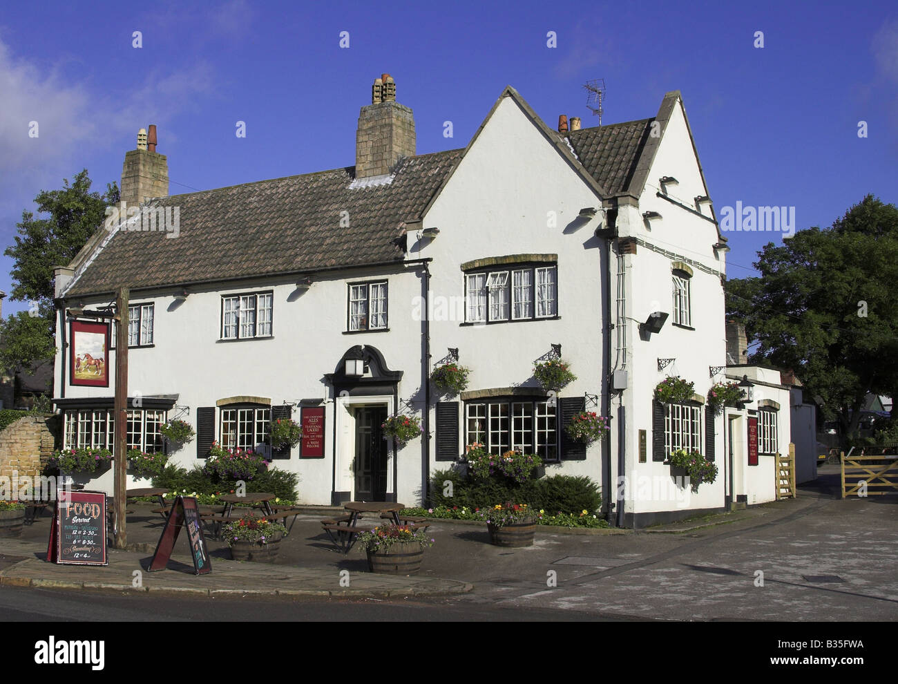 Traditional English pub in the village of Linby, Nottinghamshire, England, U.K. Stock Photo