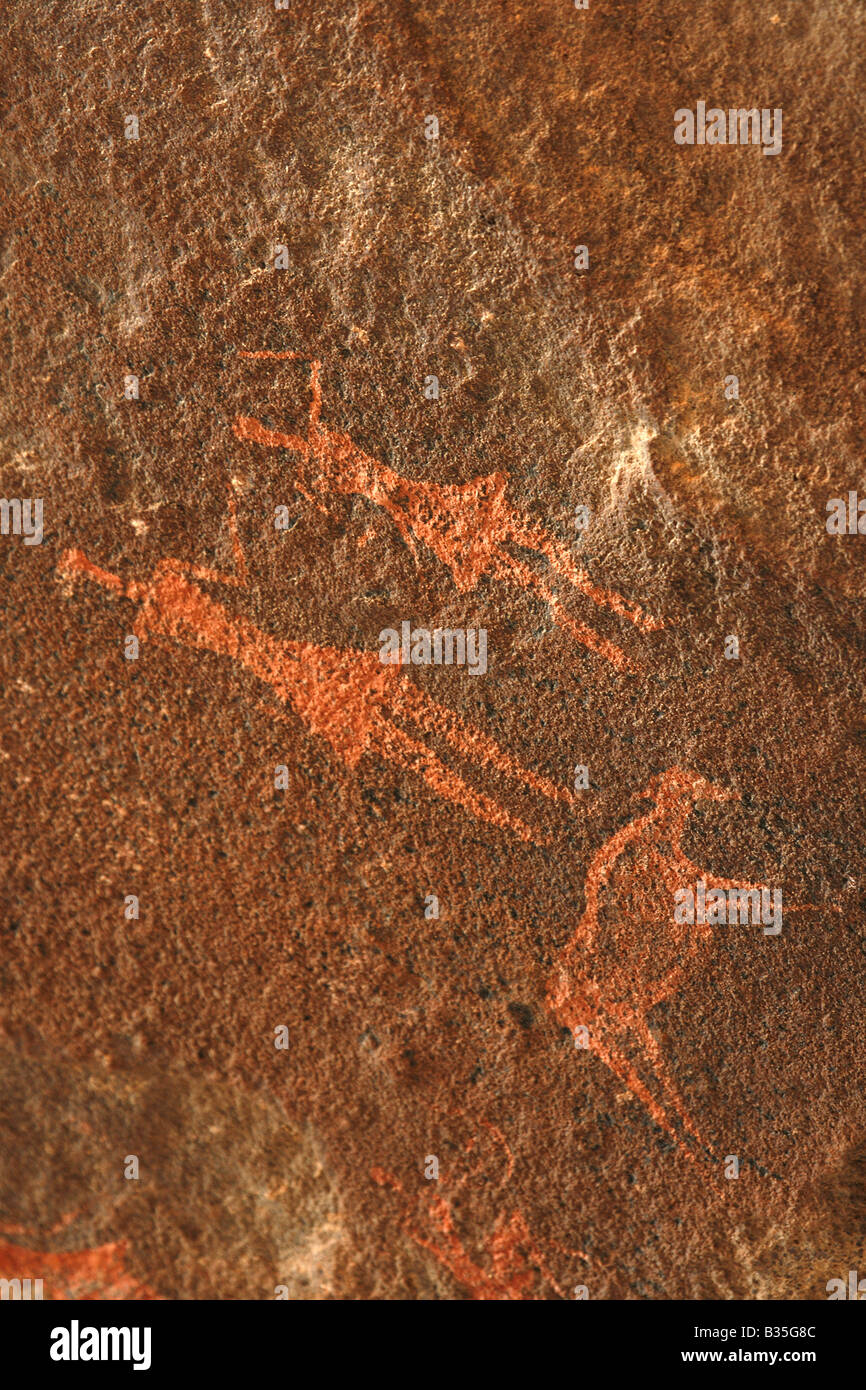 Prehistoric cave paintings El Ghessour Tassili Ahaggar Sahara desert Algeria Stock Photo