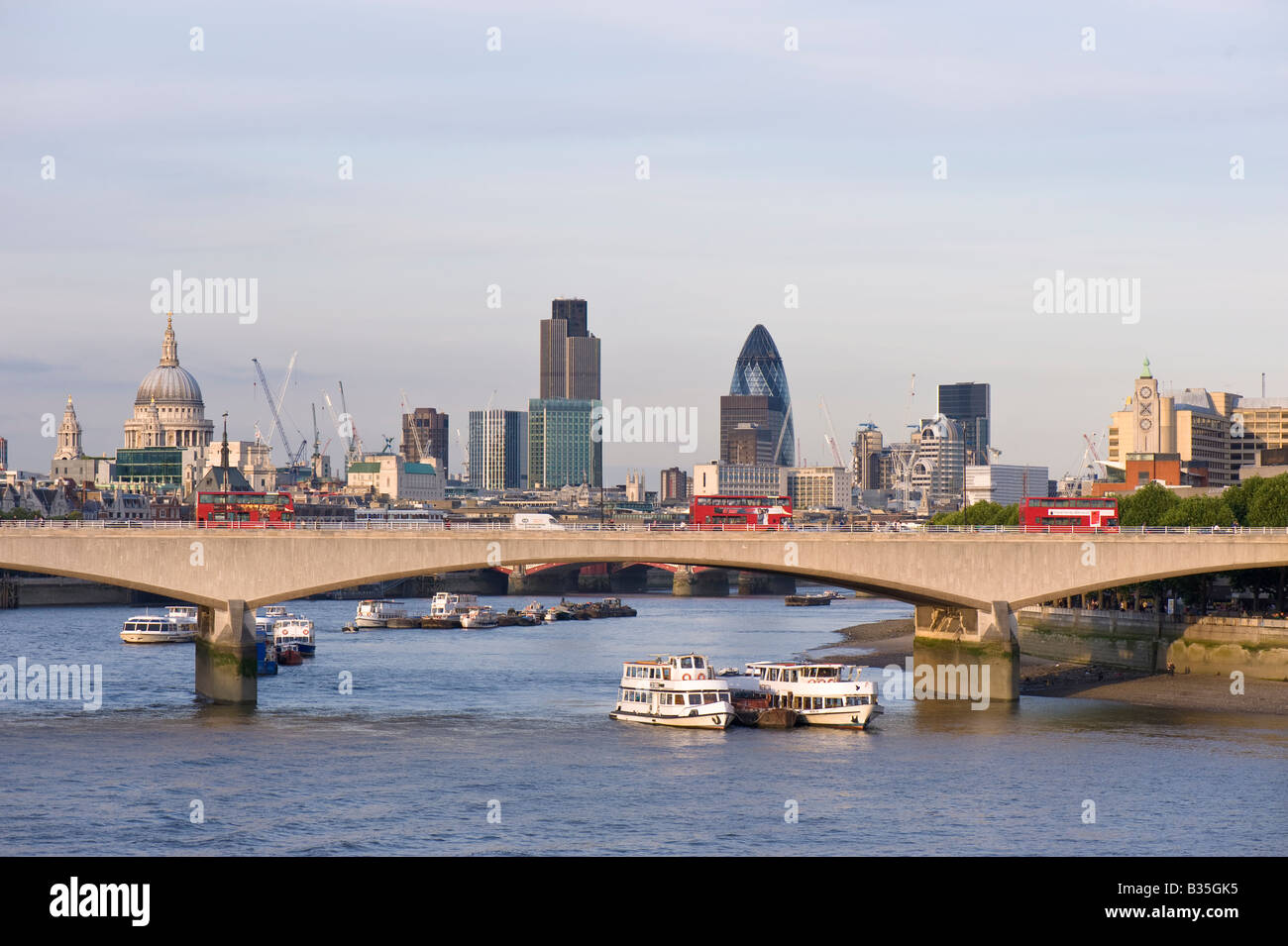 Waterloo Bridge over Thames River and skyline of the City of London London United Kingdom Stock Photo