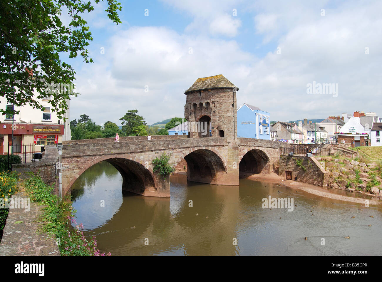 Medieval 13th-century Monnow Bridge, Monmouth, Monmouthshire, Wales (Cymru), United Kingdom Stock Photo