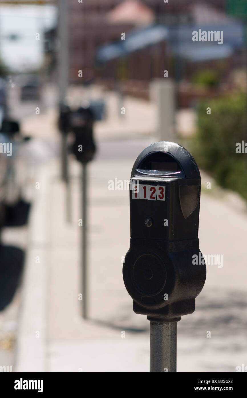An artistic view of of downtown parking meters Stock Photo Alamy