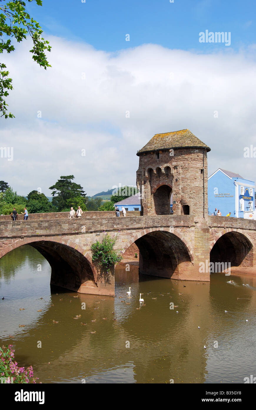 Medieval 13th-century Monnow Bridge, Monmouth, Monmouthshire, Wales (Cymru), United Kingdom Stock Photo