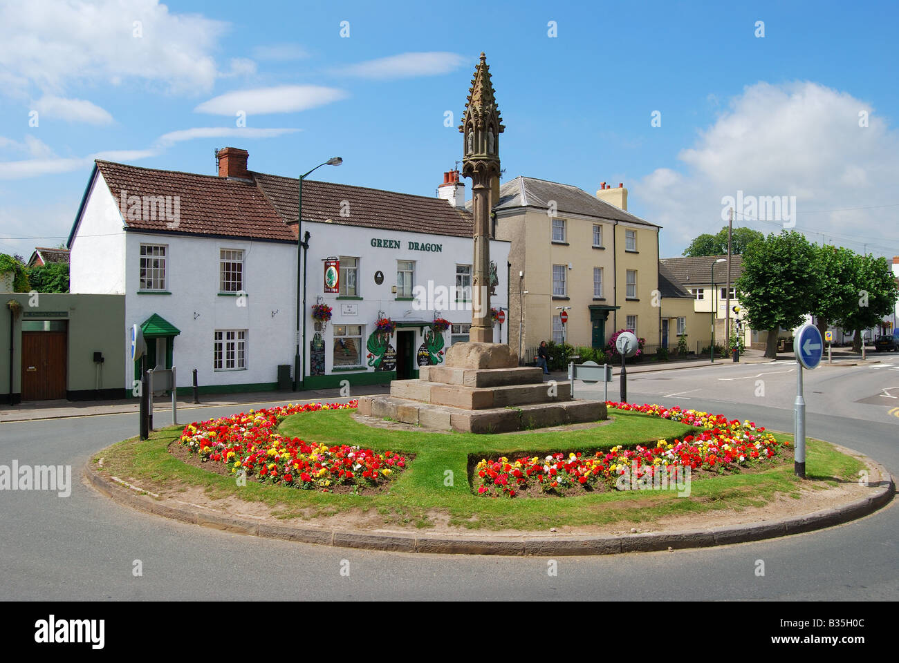 St.Thomas's Square showing Green Dragon Pub, Monmouth, Monmouthshire, Wales, United Kingdom Stock Photo