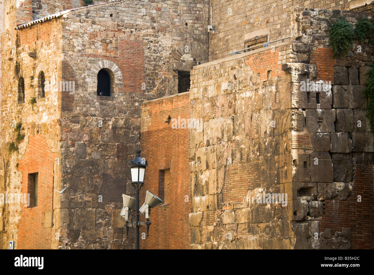 SPAIN Barcelona Remains of old Roman wall near Cathedral Stock Photo