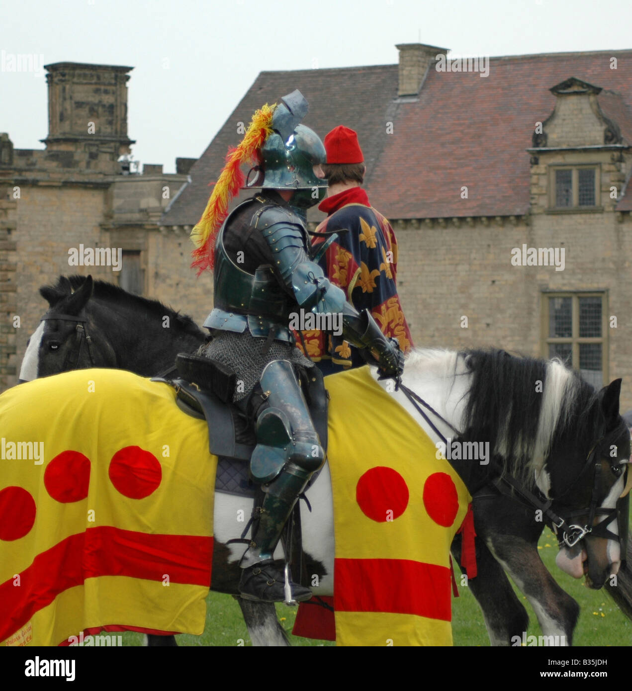 Mounted knight with squire Stock Photo