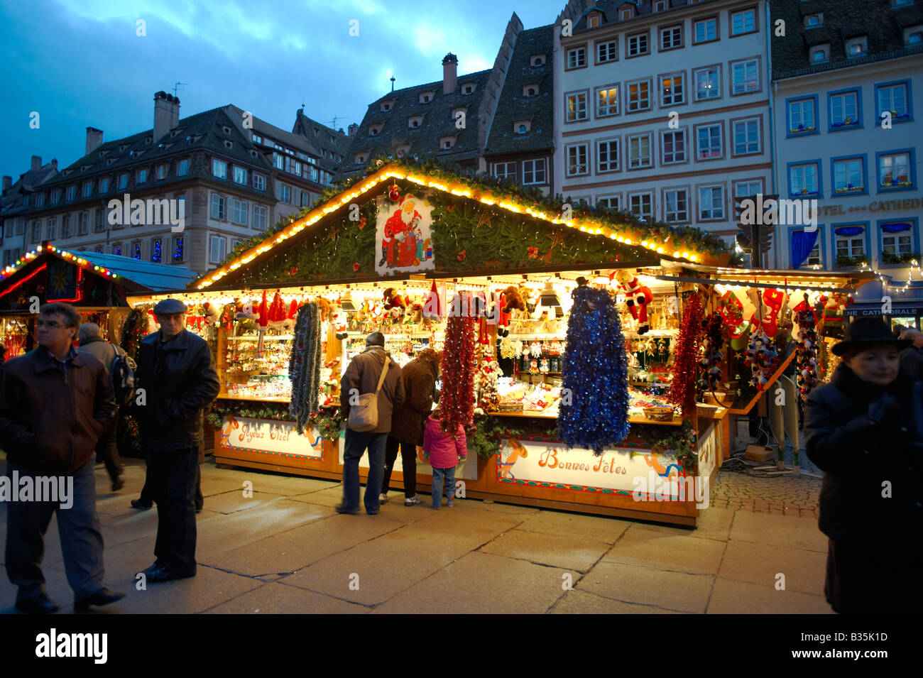 Christmas market at dusk - Strasbourg France Stock Photo