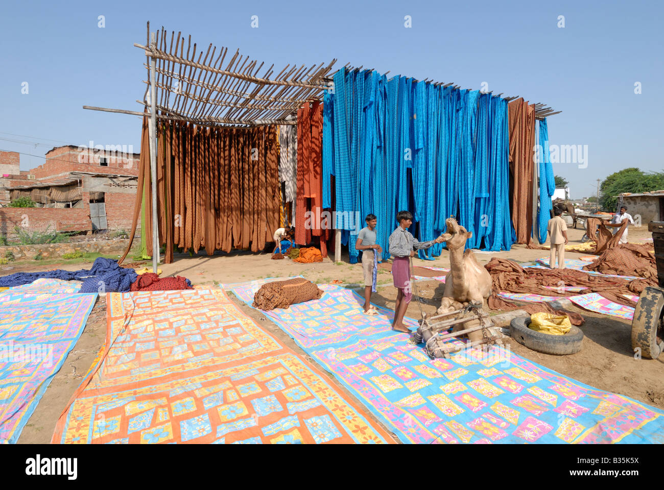 handmade textile printing works in Sanganer, Jaipur, the capital of Indian state of Rajasthan