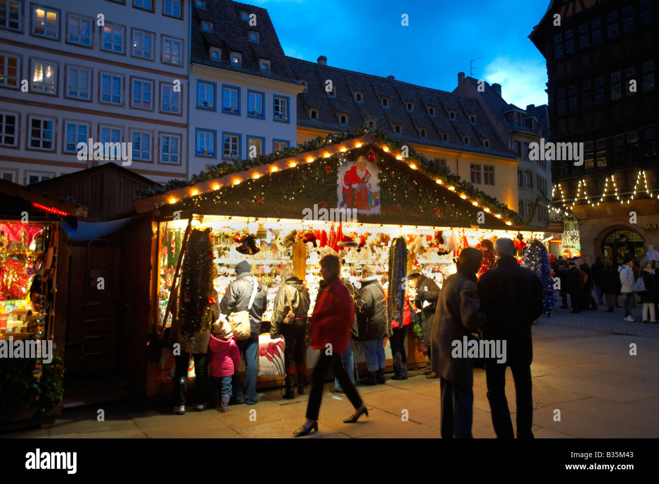 Christmas market at dusk - Strasbourg France Stock Photo
