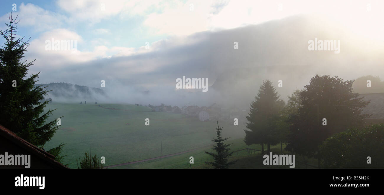 Dent De Vaulion partially obscured by morning mist, Switzerland Stock Photo