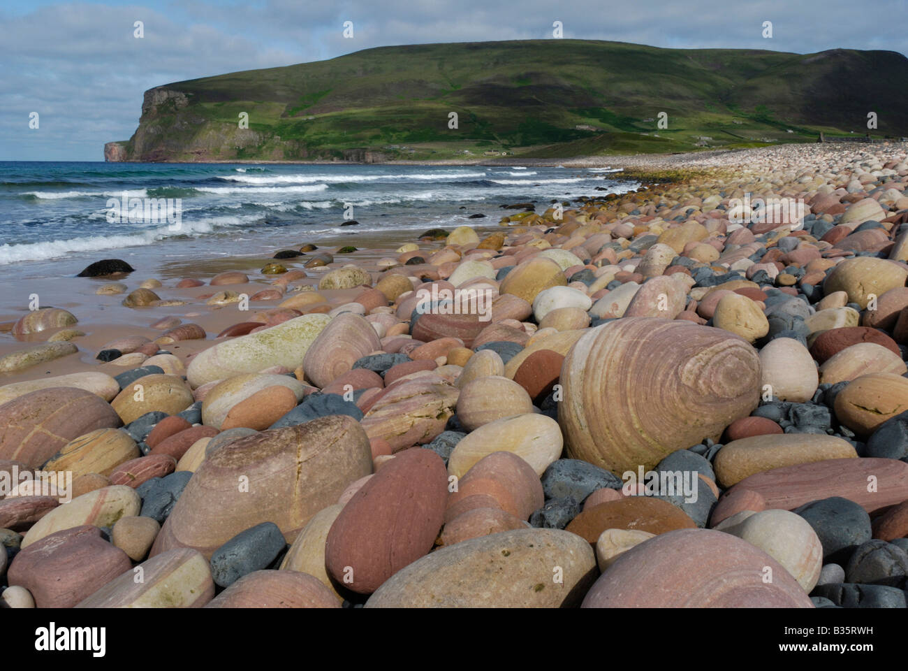 Sandstone boulders on beach Rackwick Bay Hoy Orkney Scotland Stock Photo