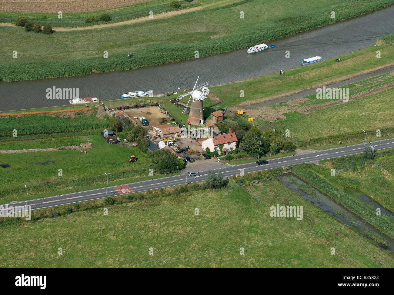 aerial view of stracey arms windmill, norfolk broads, england Stock Photo