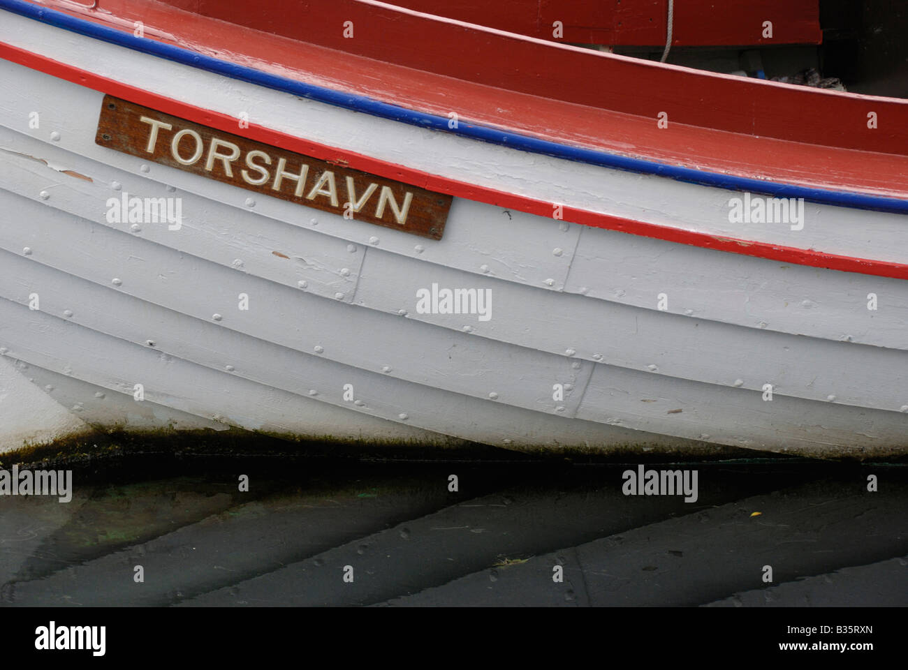 Boat and reflection Tórshavn Faroe Islands Stock Photo