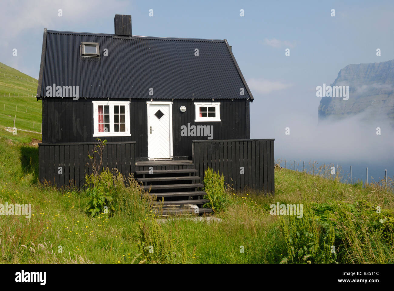 Black house Mikladalur Kalsoy Faroe Islands Stock Photo