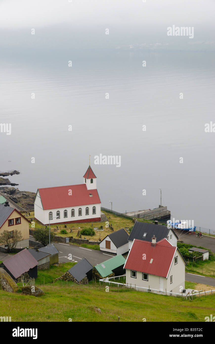 Church and village Kunoy Faroe Islands Stock Photo